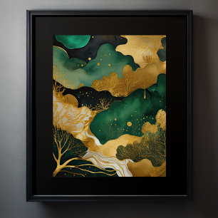 Abstract Landscape Painting Gold Green II Poster