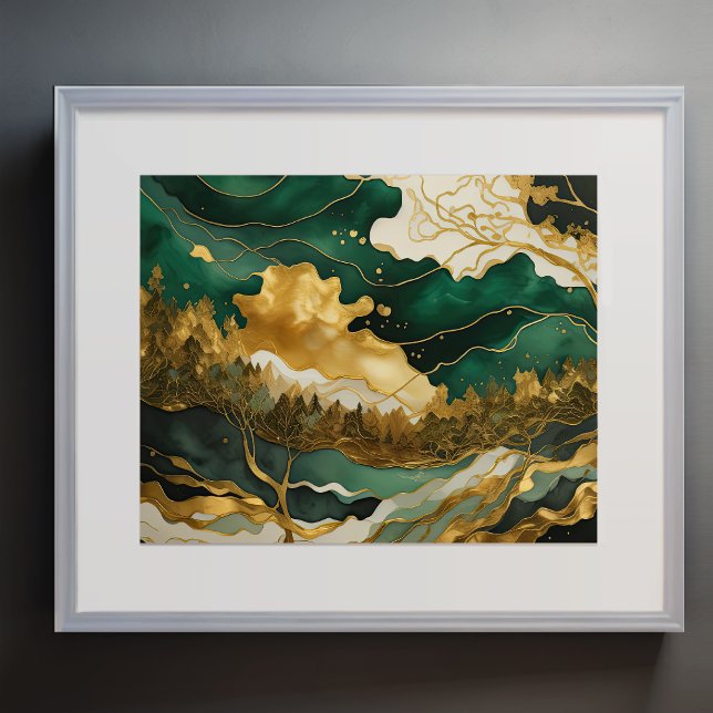 Abstract Landscape Painting Gold Green Poster (Creator Uploaded)