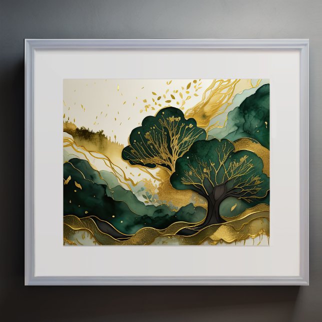 Abstract Landscape Painting Gold Green Poster (Creator Uploaded)