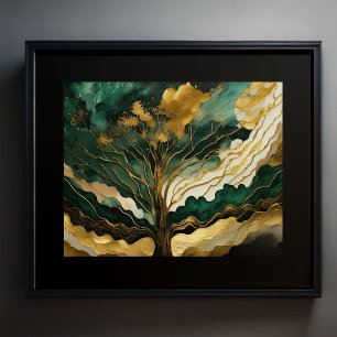 Abstract Landscape Painting Gold Green Poster