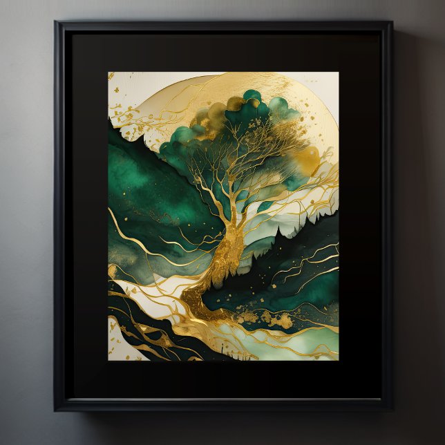 Abstract Landscape Painting Gold Green Poster (Creator Uploaded)