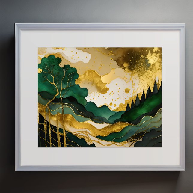 Abstract Landscape Painting Gold Green Poster (Creator Uploaded)