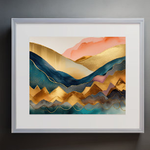 Abstract Landscape Painting Gold Peach Blue Poster