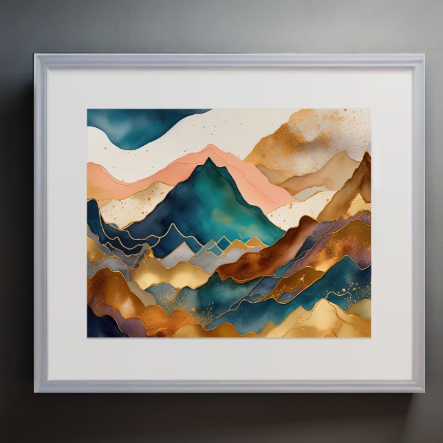 Abstract Landscape Painting Gold Peach Blue Poster (Creator Uploaded)