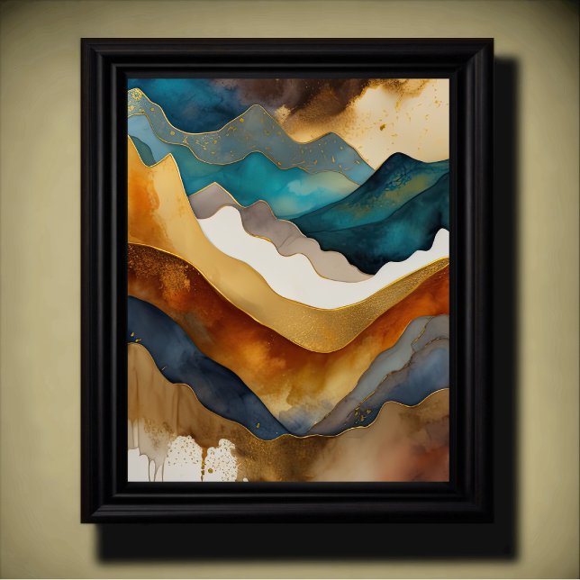 Abstract Landscape Painting Gold Rust Blue Poster (Creator Uploaded)