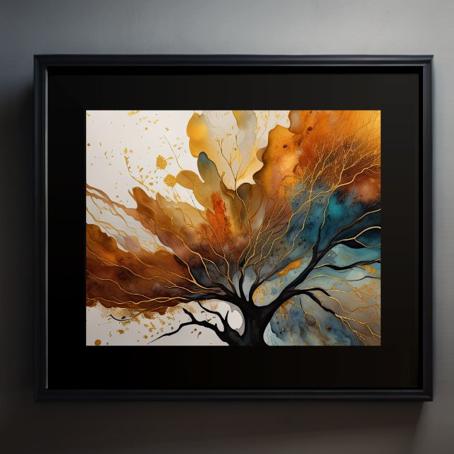 Abstract Landscape Painting Gold Rust Blue Poster (Creator Uploaded)