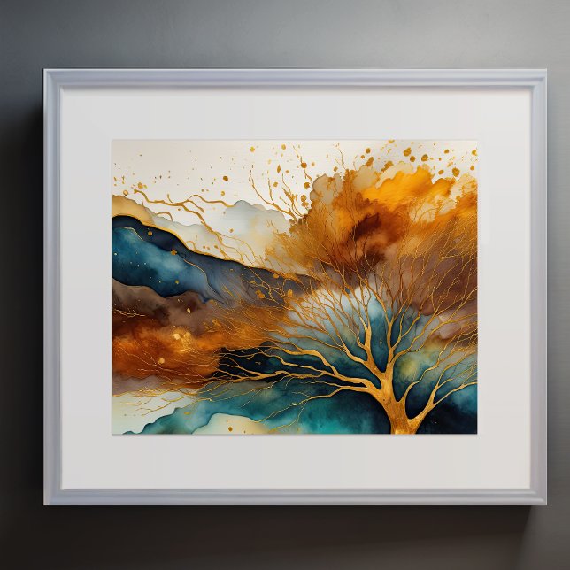 Abstract Landscape Painting Gold Rust Blue Poster (Creator Uploaded)
