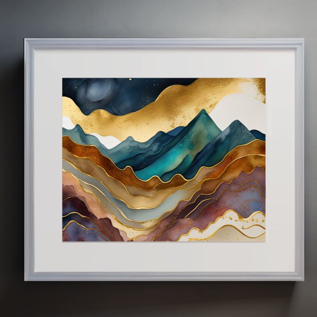 Abstract Landscape Painting Gold Rust Blue Poster (Creator Uploaded)