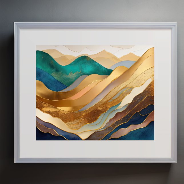 Abstract Landscape Painting Gold Rust Blue Poster (Creator Uploaded)