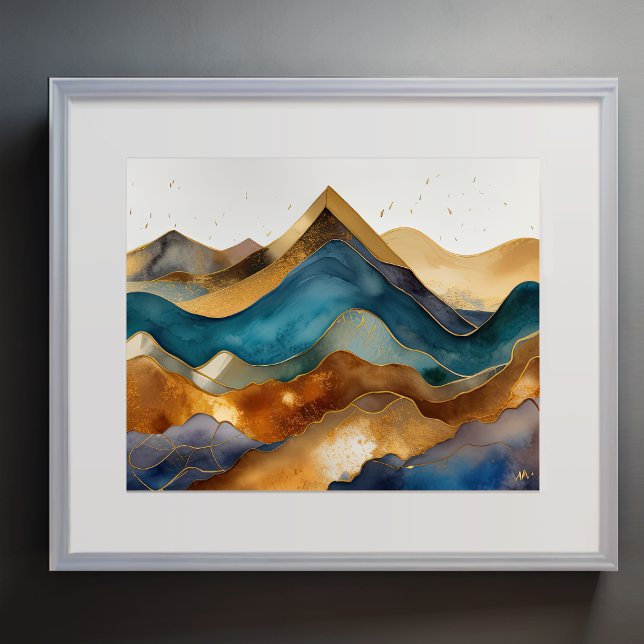 Abstract Landscape Painting Gold Rust Blue Poster (Creator Uploaded)