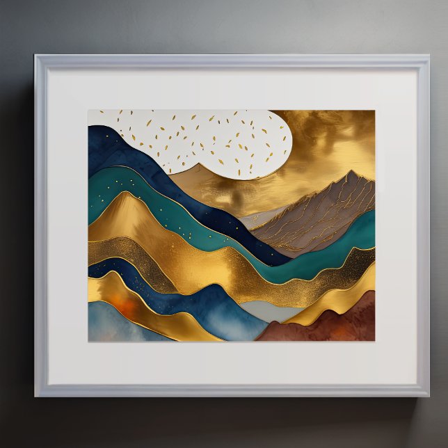 Abstract Landscape Painting Gold Rust Blue Poster (Creator Uploaded)