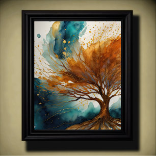 Abstract Landscape Painting Gold Rust Blue Poster