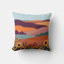 Abstract Landscape Pillow - Tangerine & Plum