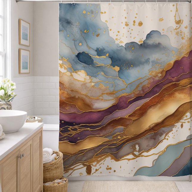 Abstract Landscape Purple Brown Blue Gold Shower Curtain (Creator Uploaded)