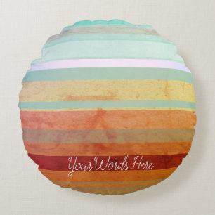 Abstract Landscape Stripes & Your Words Round Cushion