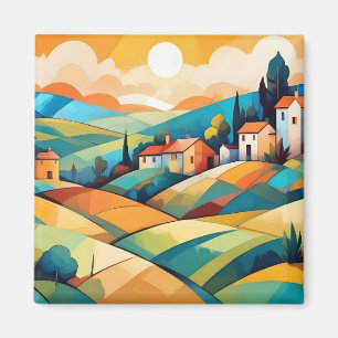 Abstract Landscape Village Campaign Background Art Magnet