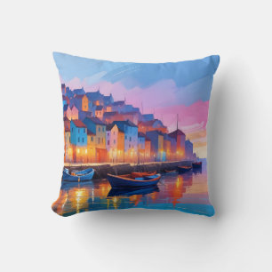 Abstract Landscape Village Port Background Art Cushion