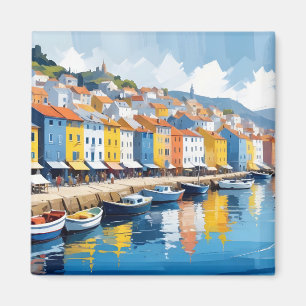 Abstract Landscape Village Port Background Art Magnet