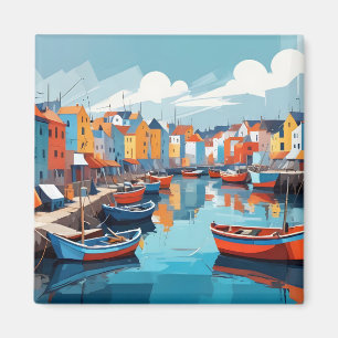 Abstract Landscape Village Port Background Art Magnet