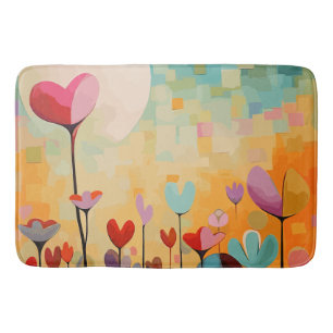 Abstract Landscape with heart shaped flowers Bath Mat