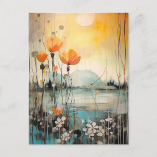 Abstract Landscape with red poppies Postcard