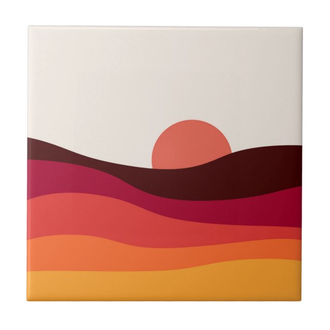 Abstract landscape with sea at sunset ceramic tile (Front)