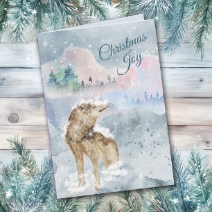 Abstract Landscape Wolf in Snow Christmas Joy Card