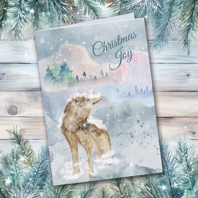 Abstract Landscape Wolf in Snow Christmas Joy Card (Creator Uploaded)