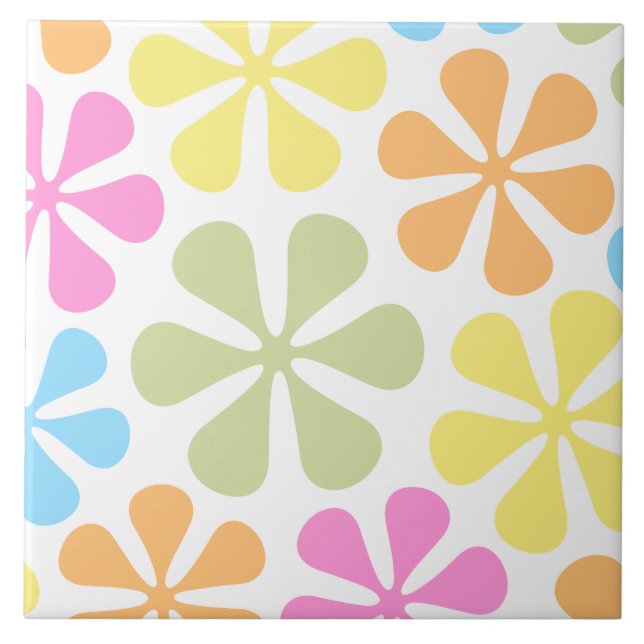 Abstract Large Flowers Bright Colour Mix Tile (Front)