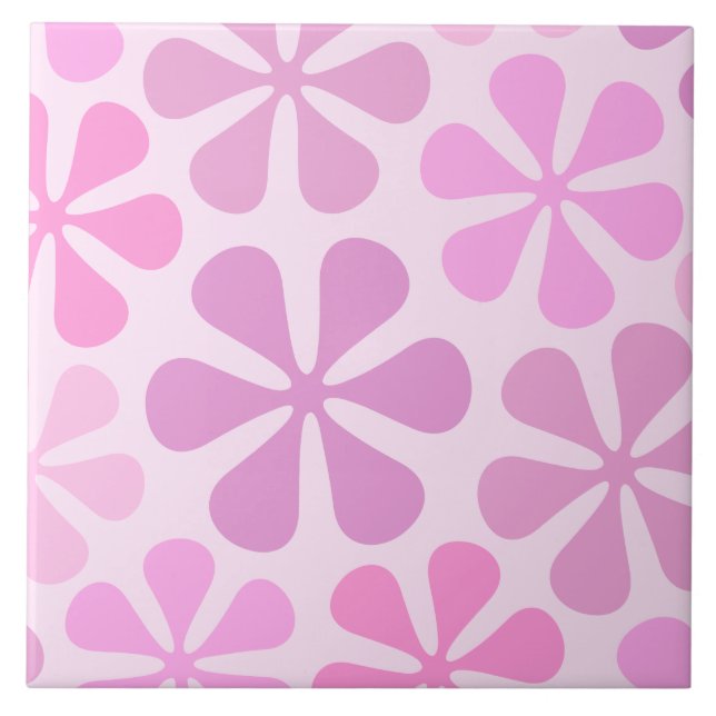 Abstract Large Flowers Pinks Ceramic Tile (Front)