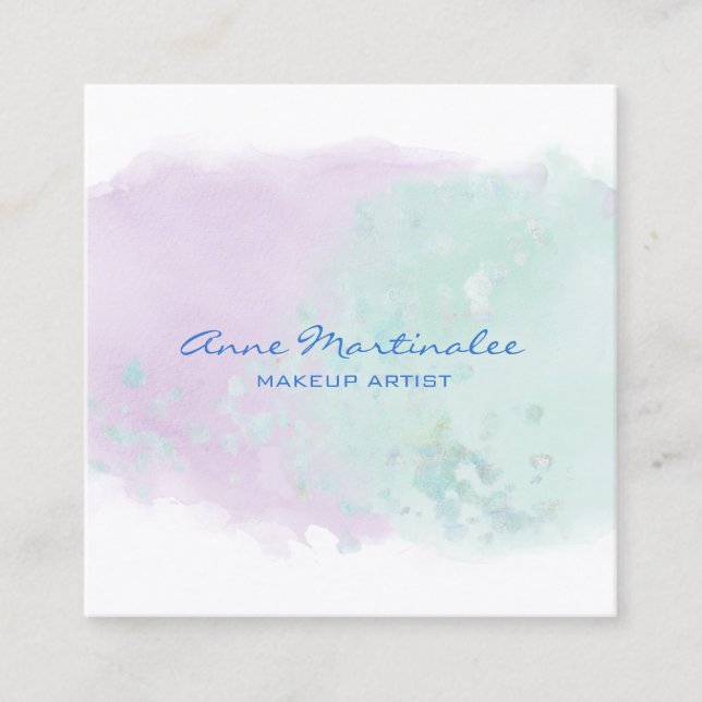 Abstract Lavender and Aqua Square Business Card (Front)
