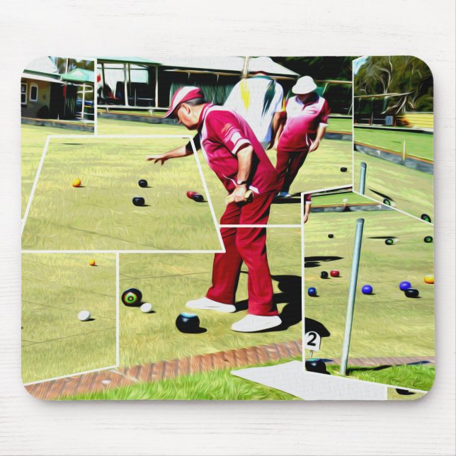 Abstract Lawn Bowlers Playing Lawn Bowls, Mouse Pad (Front)
