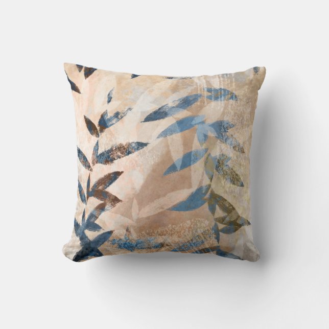 Abstract Layered Leaves - Blue and Neutral Cushion (Front)