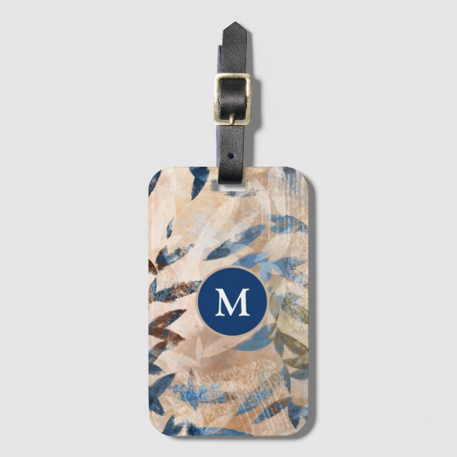 Abstract Layered Leaves - Blue and Neutral Luggage Tag (Front Vertical)