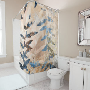 Abstract Layered Leaves - Blue and Neutral Shower Curtain