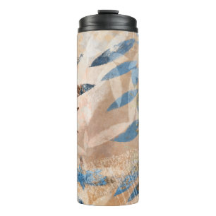 Abstract Layered Leaves - Blue and Neutral Thermal Tumbler