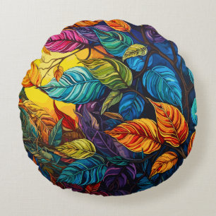 Abstract Leaf Art Round Cushion