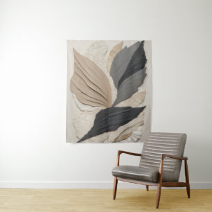 Abstract Leaf Collage Neutral Tones Boho Tapestry