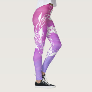 Abstract leaf design on pink background leggings