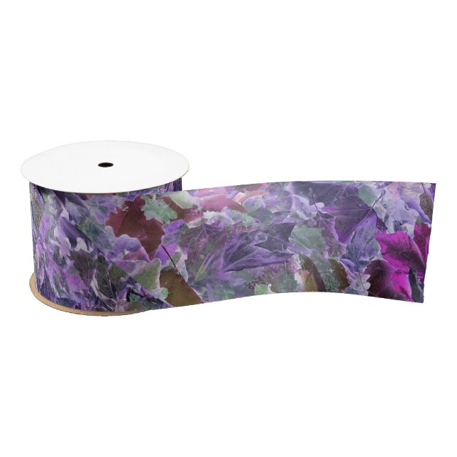 Abstract Leaf Pattern Pink Purple Foliage Satin Ribbon (Spool)