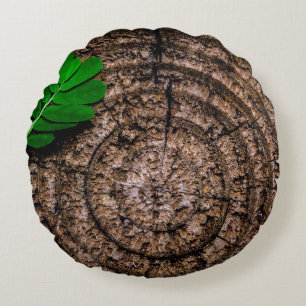 Abstract leaf tree stump green round cushion