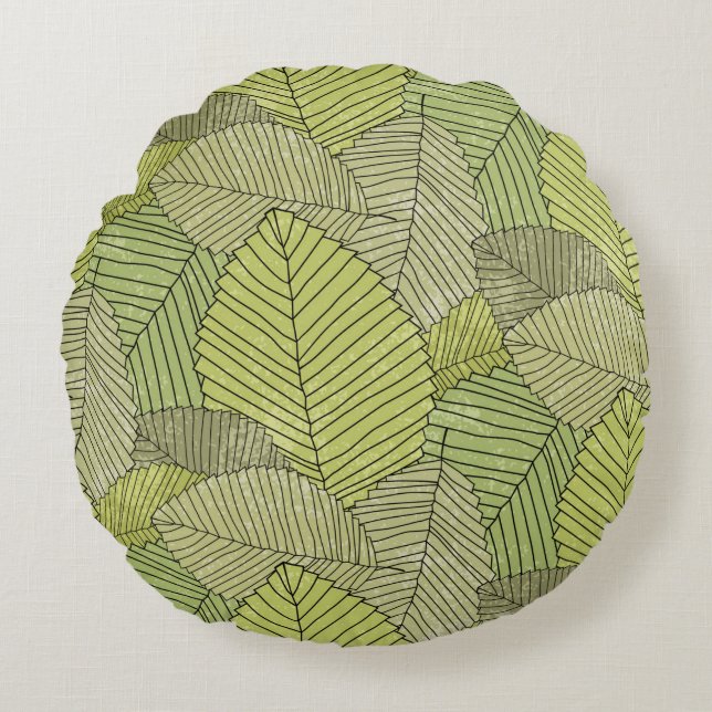 Abstract leafs pattern colourful round cushion (Front)