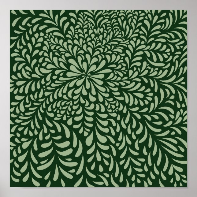 Abstract Leaves and Flowers Dark Green) Print (Front)