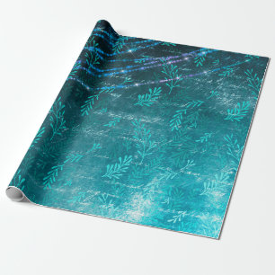 Abstract Leaves and String Lights on Green Wrapping Paper