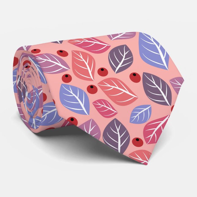 Abstract  Leaves Blue Pink Orange on Coral Tie (Rolled)