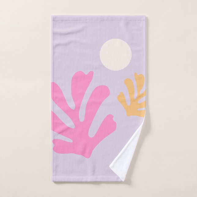 Abstract Leaves Cut Outs Shapes Purple Bath Towel Set (Hand Towel)