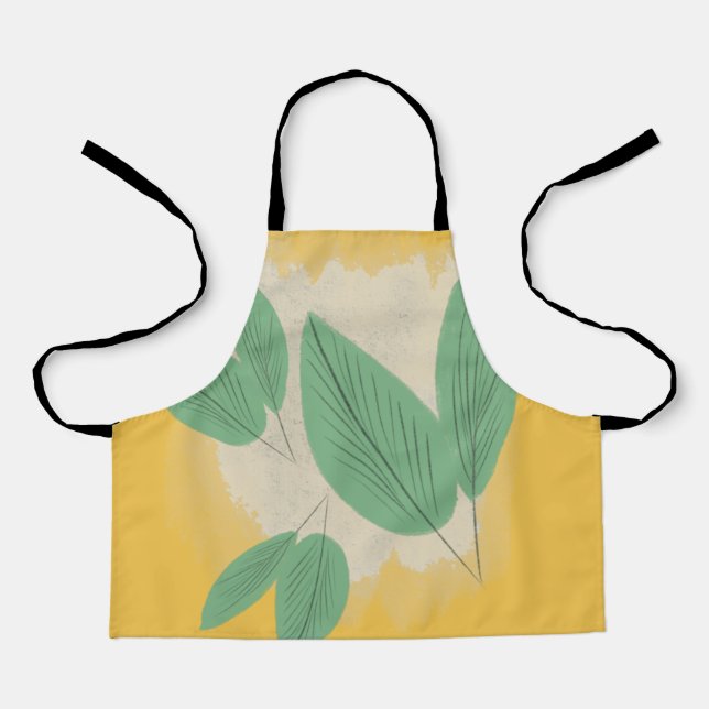 Abstract Leaves Greenery Yellow Illustration Apron (Front)