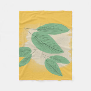 Abstract Leaves Greenery Yellow Illustration Fleece Blanket
