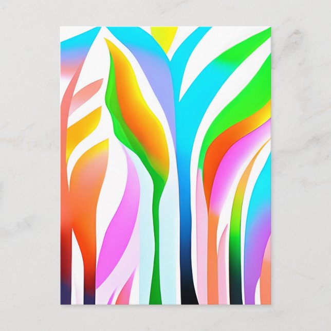 Abstract Leaves in Multicolored Pastels   Postcard (Front)
