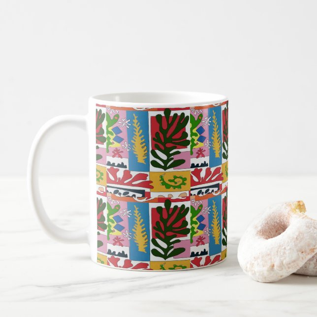 Abstract Leaves, MAtisse Style Coffee Mug (With Donut)
